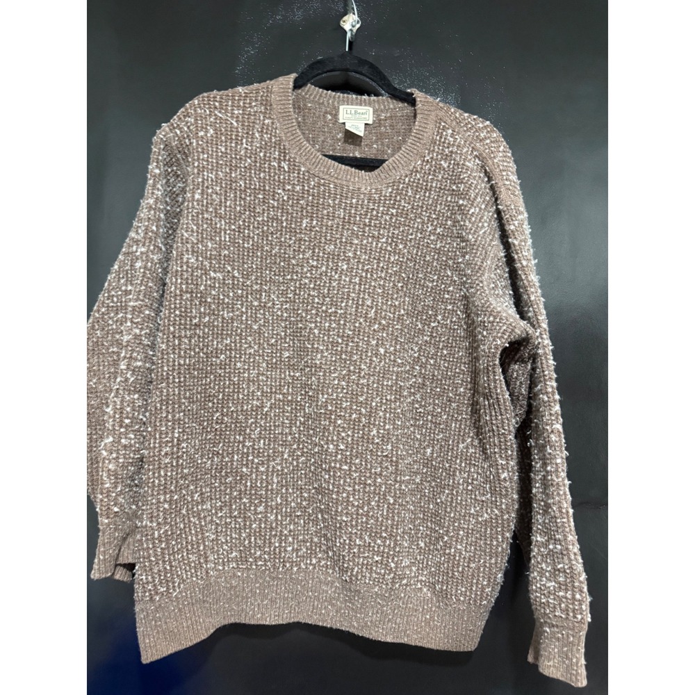 LL Bean Mens Waffle Knit Crewneck Sweater Brown Wool Cotton Blend XL-REG 0YR37